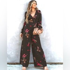 NWT Sugar Lips Floral Black Jumpsuit Size Medium
